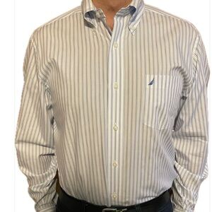 NEW Nautica White Blue Pin Stripe Shirt